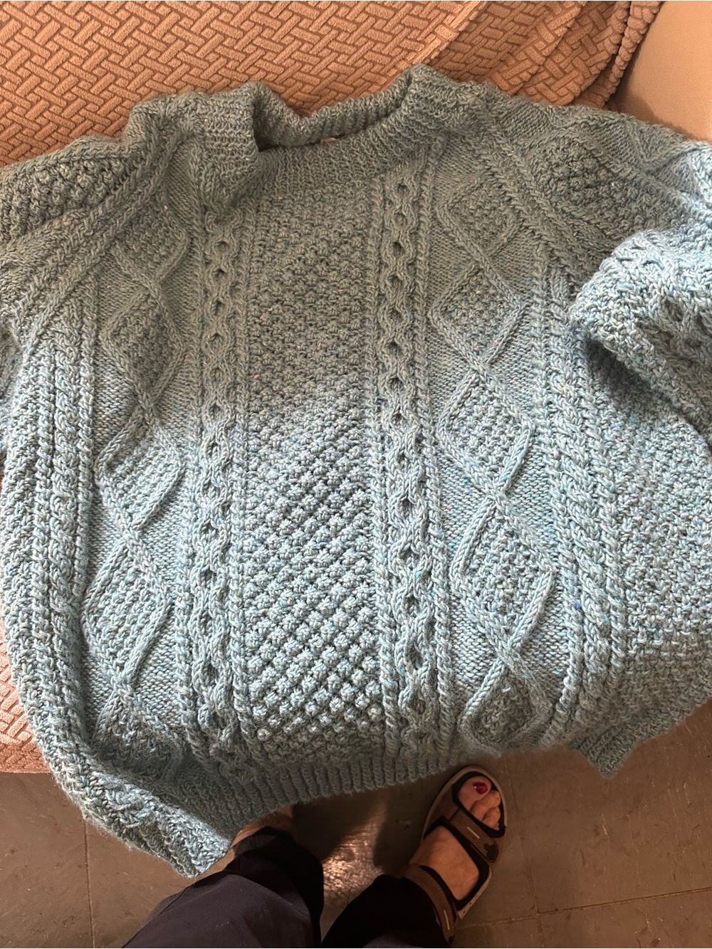 Cozy Women's Light Teal Cable Crewneck Sweater